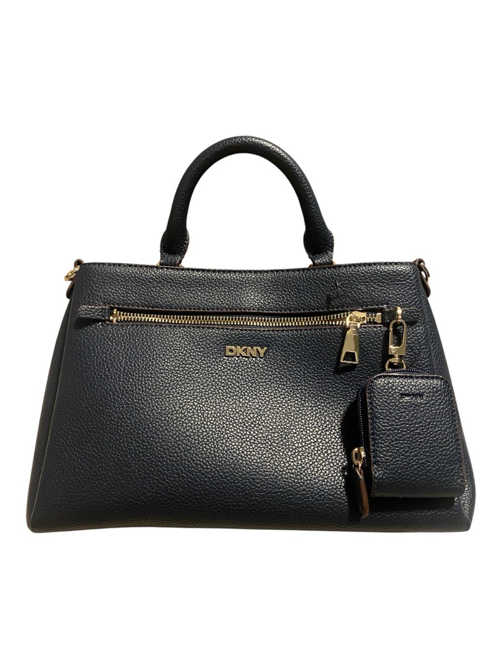 DKNY Maddy Navy Leather Messenger Satchel with Gold Hardware